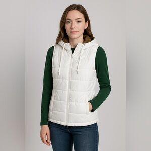 Ruff Hewn White Puffer Vest Brown Sherpa Hood NWT